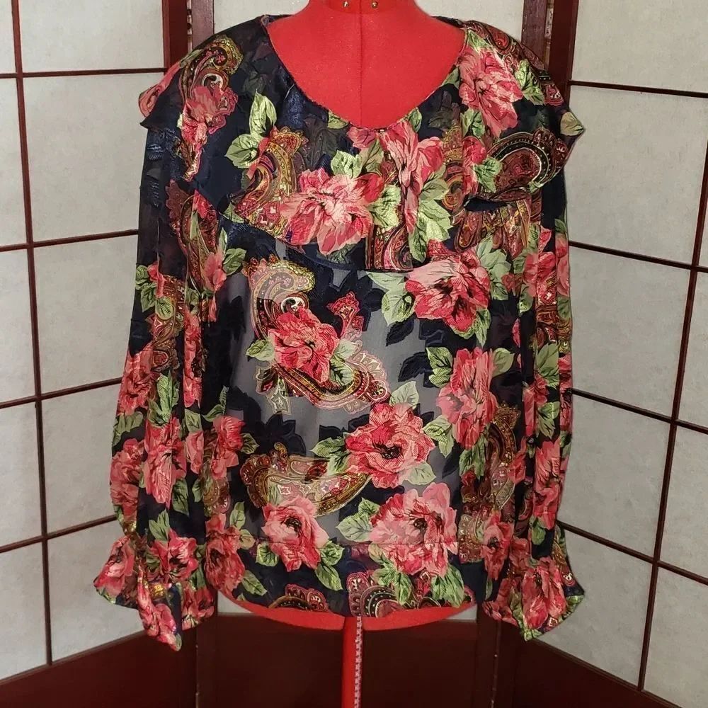 Beautiful Floral Ruffle Transparent Blouse